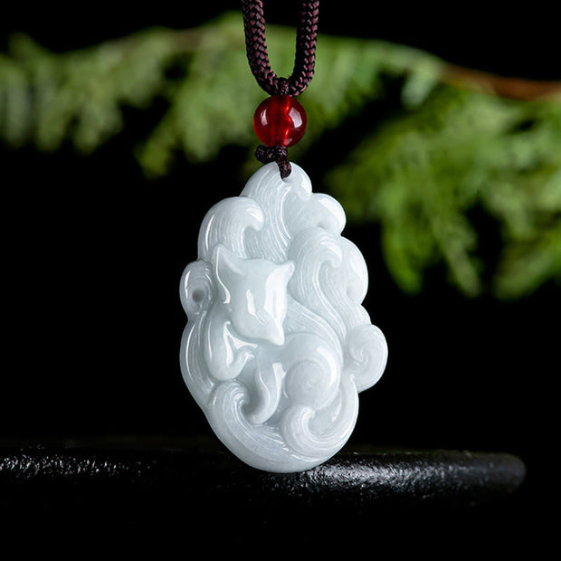 Buddha Stones Natural Jade Nine-tailed Fox Luck Necklace Pendant Necklaces & Pendants BS 1