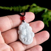 Buddha Stones Natural Jade Nine-tailed Fox Luck Necklace Pendant Necklaces & Pendants BS 4