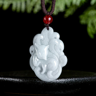 Buddha Stones Natural Jade Nine-tailed Fox Luck Necklace Pendant Necklaces & Pendants BS Jade(Prosperity♥Abundance)