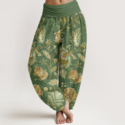 Buddha Stones Casual Blooming Flowers Buds Design Women's Elastic Waist Harem Pants Women's Harem Pants BS DarkSeaGreen US22，UK/AU26，EU54 (6XL)