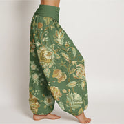 Buddha Stones Casual Blooming Flowers Buds Design Women's Elastic Waist Harem Pants Women's Harem Pants BS 6