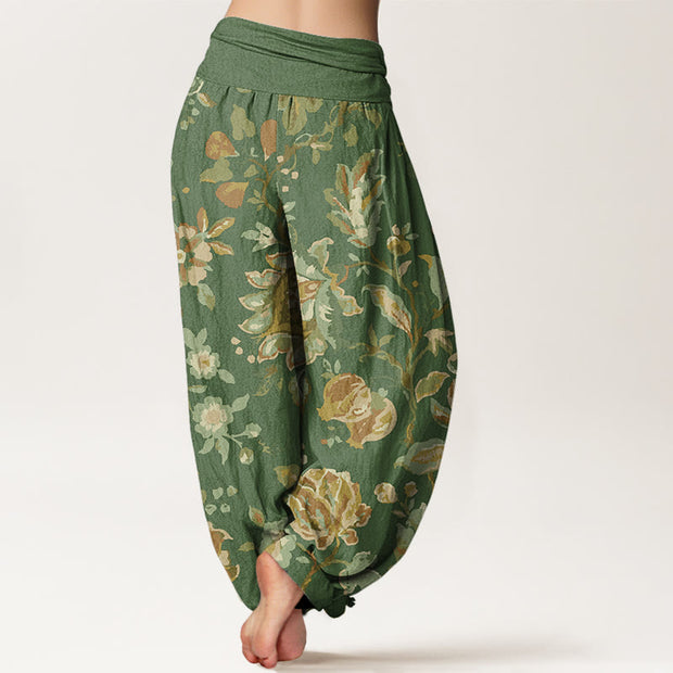 Buddha Stones Casual Blooming Flowers Buds Design Women's Elastic Waist Harem Pants