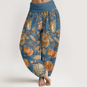 Buddha Stones Casual Blooming Flowers Buds Design Women's Elastic Waist Harem Pants Women's Harem Pants BS CornflowerBlue US22，UK/AU26，EU54 (6XL)