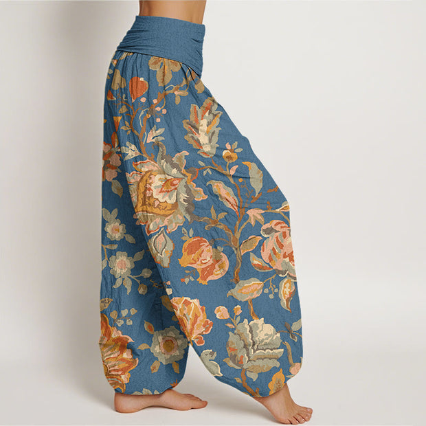 Buddha Stones Casual Blooming Flowers Buds Design Women's Elastic Waist Harem Pants Women's Harem Pants BS 9