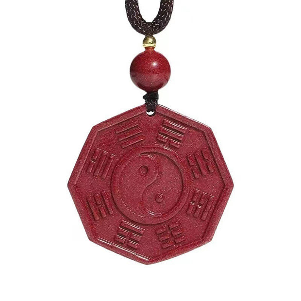 Buddha Stones Natural Cinnabar Bagua Taishang Laojun Fu Character Calm Necklace Pendant