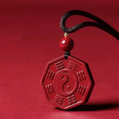 Buddha Stones Natural Cinnabar Bagua Taishang Laojun Fu Character Calm Necklace Pendant