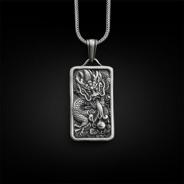 Buddha Stones Pure Tin Dragon Success Protection Necklace Pendant