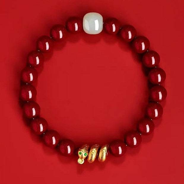 Buddha Stones Cinnabar Bead Hetian Jade Year Of The Snake Blessing Bracelet Bracelet BS 2