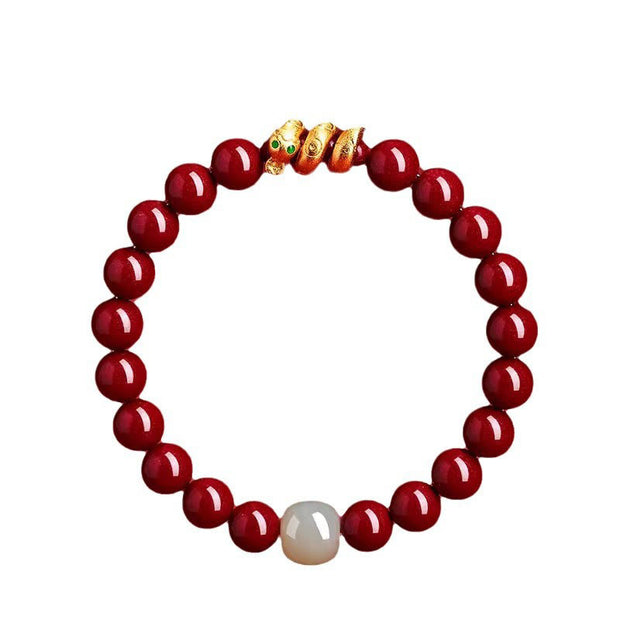 Buddha Stones Cinnabar Bead Hetian Jade Year Of The Snake Blessing Bracelet Bracelet BS 17