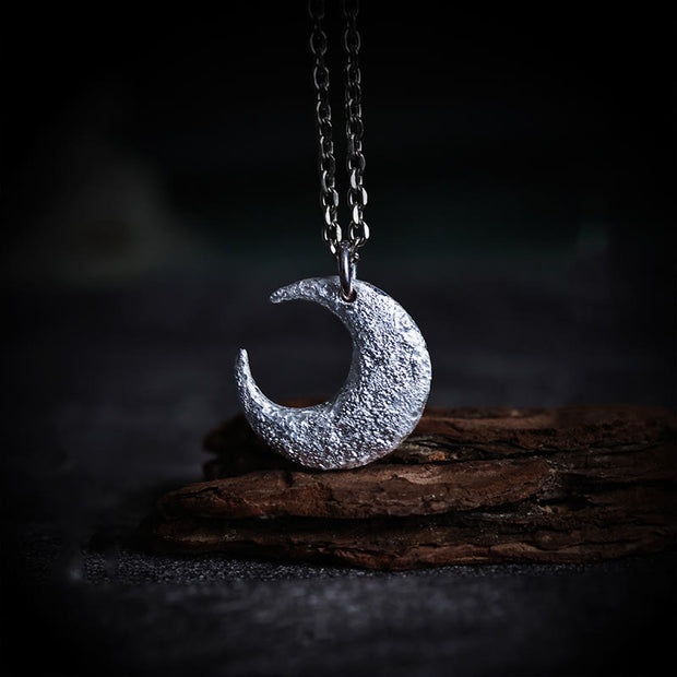 Buddha Stones 999 Sterling Silver Moon Balance Necklace Pendant Necklaces & Pendants BS 999 Sterling Silver & Titanium Steel Chain