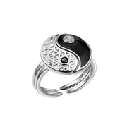 Buddha Stones Yin Yang Titanium Steel Cuff Balance Couple Ring