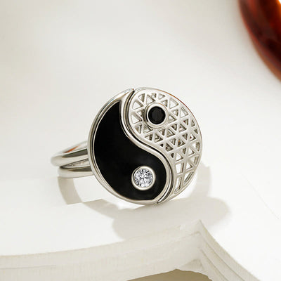 Buddha Stones Yin Yang Titanium Steel Cuff Balance Couple Ring