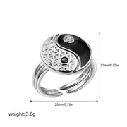 Buddha Stones Yin Yang Titanium Steel Cuff Balance Couple Ring Ring BS 3