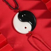 Buddha Stones Yin Yang Tai Chi Diagram Hetian Jade Luck Necklace Pendant