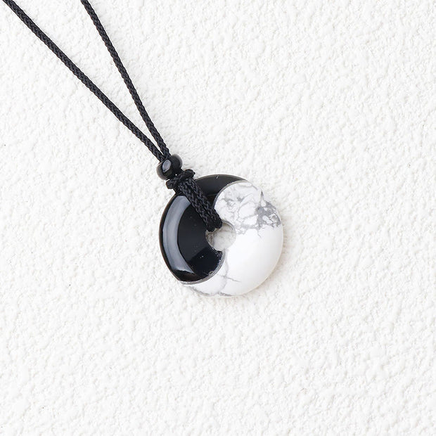 FREE Today: Purification Strength Natural Black Obsidian White Turquoise Yin Yang Peace Buckle Design Braided String Necklace Pendant FREE FREE 9