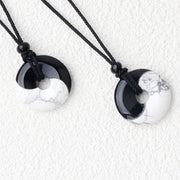 FREE Today: Purification Strength Natural Black Obsidian White Turquoise Yin Yang Peace Buckle Design Braided String Necklace Pendant FREE FREE 14