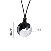 Buddha Stones Natural Black Obsidian White Turquoise Yin Yang Peace Buckle Design Braided String Strength Necklace Pendant