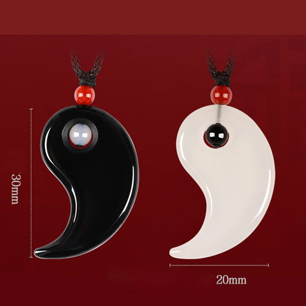 Buddha Stones Black Onyx White Agate Yin Yang Tai Chi Diagram Fortune Couple Necklace Pendant Necklaces & Pendants BS 7