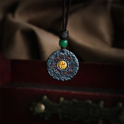 Buddha Stones 999 Sterling Silver 24k Gold Bagua Tai Chi Yin Yang Design Mountain Ghosts Spend Money Harmony Necklace Pendant