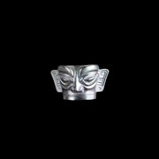 Buddha Stones 999 Sterling Silver Hand Casting Sanxingdui Mask Protection Ring Ring BS 10