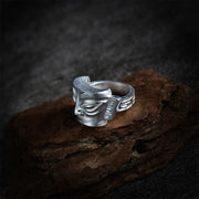 Buddha Stones 999 Sterling Silver Hand Casting Sanxingdui Mask Protection Ring Ring BS 3