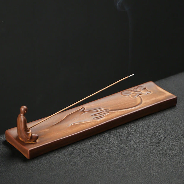 Buddha Stones Fisherman Fishing Boat Bamboo Buddha Hand Lotus Spiritual Healing Ceramic Stick Incense Burner Decoration Incense Burner BS Buddha Hand Lotus 23.7*5.4*5.6cm