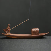 Buddha Stones Fisherman Fishing Boat Bamboo Buddha Hand Lotus Spiritual Healing Ceramic Stick Incense Burner Decoration Incense Burner BS Fisherman 25.8*5*7.5cm