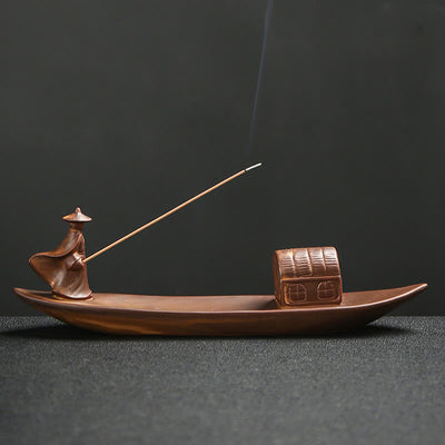 Buddha Stones Fisherman Fishing Boat Bamboo Buddha Hand Lotus Spiritual Healing Ceramic Stick Incense Burner Decoration Incense Burner BS Fisherman 25.8*5*7.5cm