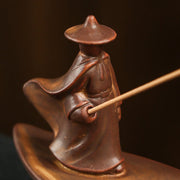 Buddha Stones Fisherman Fishing Boat Bamboo Buddha Hand Lotus Spiritual Healing Ceramic Stick Incense Burner Decoration