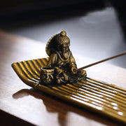 Buddha Stones Fisherman Bamboo Fishing Boat Alloy Incense Stick Holder Healing Incense Burner Decoration Incense Burner BS 6