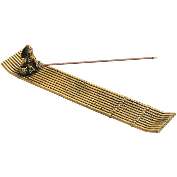 Buddha Stones Fisherman Bamboo Fishing Boat Alloy Incense Stick Holder Healing Incense Burner Decoration