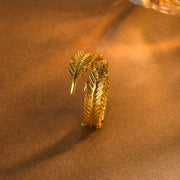 Buddha Stones River Gold Plated Copper Feather Design Wealth Ring Ring BS 1