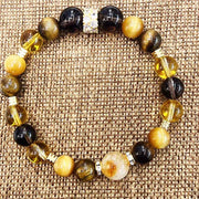 Buddha Stones Citrine Topaz Smoky Quartz Tiger Eye Happiness Bracelet