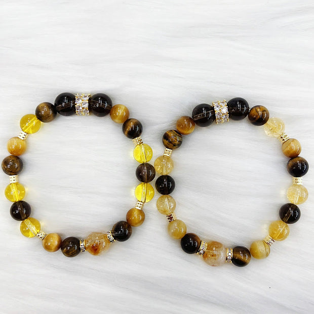 Buddha Stones Citrine Topaz Smoky Quartz Tiger Eye Happiness Bracelet