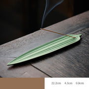 Buddha Stones Green Bamboo Leaf Healing Ceramic Incense Burner Decoration Incense Burner BS Light Green 22.2*4.3*0.8cm