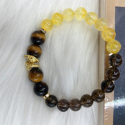 Buddha Stones Citrine Smoky Quartz Tiger Eye Year of the Snake Prosperity Bracelet