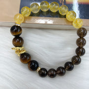 Buddha Stones Citrine Smoky Quartz Tiger Eye Year of the Snake Prosperity Bracelet