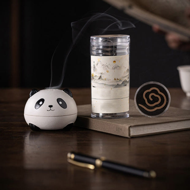 Buddha Stones Cute Panda Healing Ceramic Incense Burner Desk Decoration