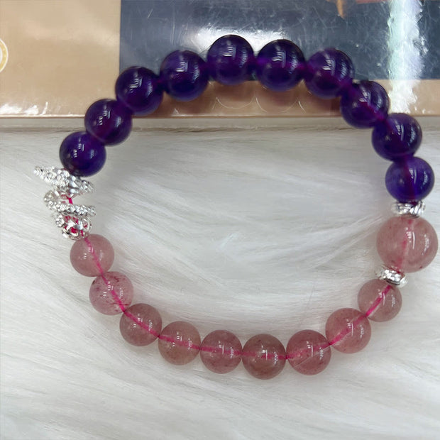 Buddha Stones Amethyst Strawberry Quartz Year of the Snake Inner Peace Bracelet