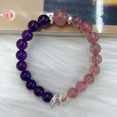 Buddha Stones Amethyst Strawberry Quartz Year of the Snake Inner Peace Bracelet