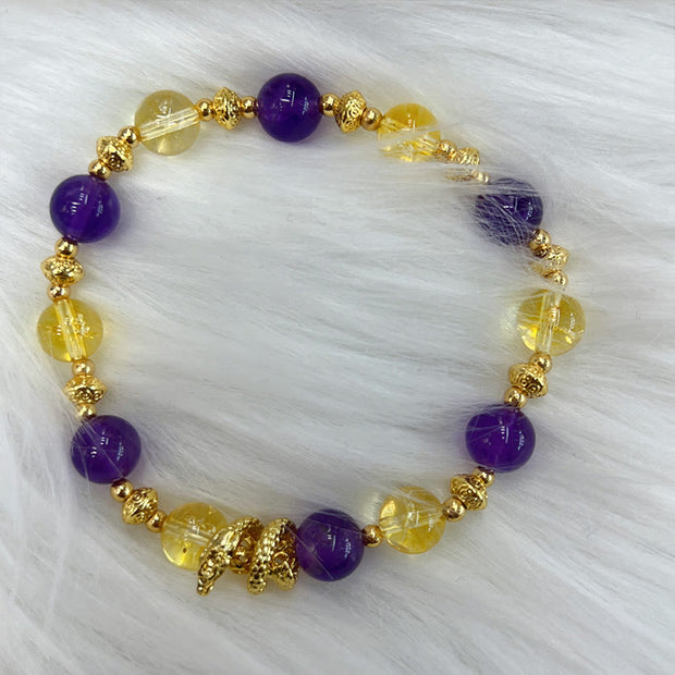 Buddha Stones Citrine Amethyst Year of the Snake Happiness Bracelet