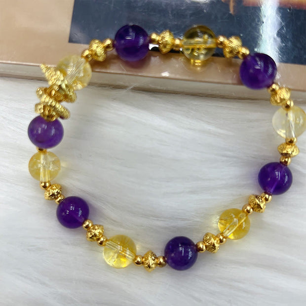 Buddha Stones Citrine Amethyst Year of the Snake Happiness Bracelet