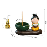 Buddha Stones Tang Dynasty Lady Food Healing Ceramic Incense Burner Desk Decoration Incense Burner BS 12