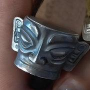 Buddha Stones 999 Sterling Silver Hand Casting Sanxingdui Mask Protection Ring Ring BS 999 Sterling Silver Vintage US10