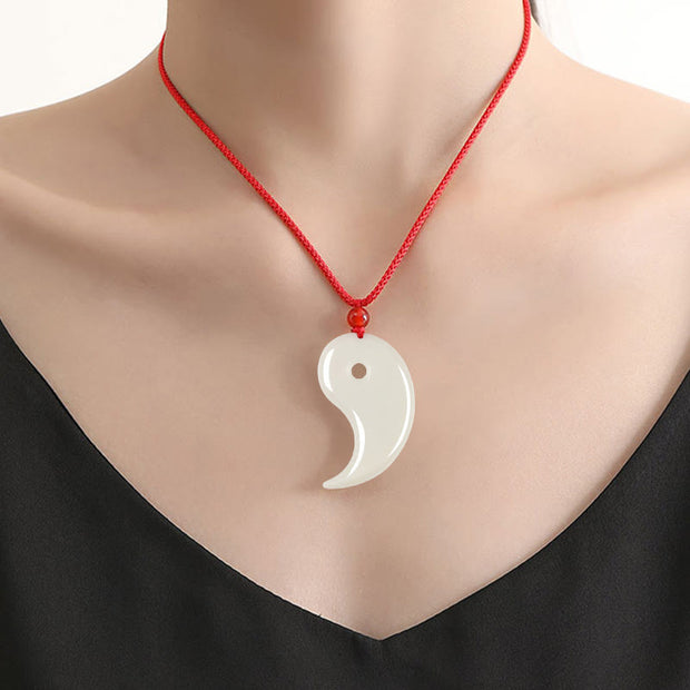 Buddha Stones Yin Yang Tai Chi Diagram Hetian Jade Luck Necklace Pendant Necklaces & Pendants BS 8