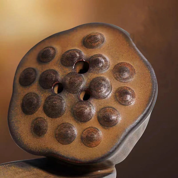 Buddha Stones Lotus Pod Zen Healing Brown Ceramic Stick Incense Burner Decoration Incense Burner BS 12