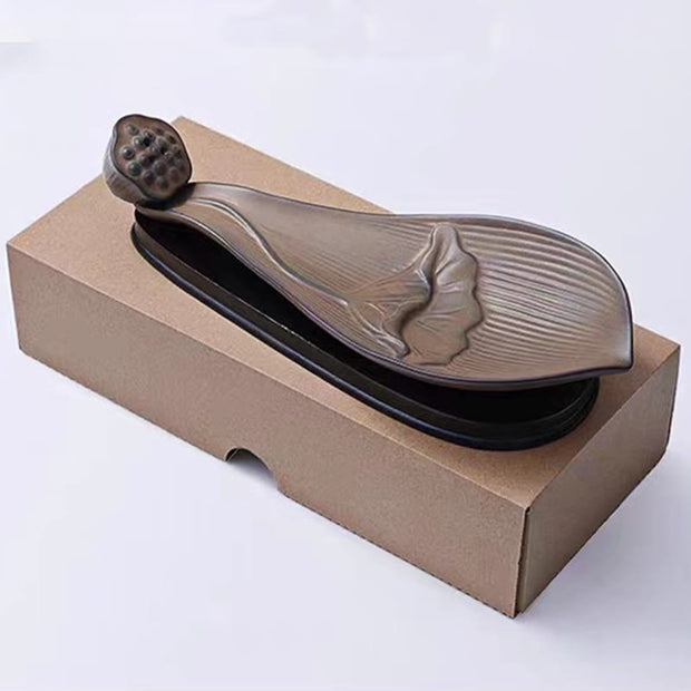 Buddha Stones Lotus Pod Zen Healing Brown Ceramic Stick Incense Burner Decoration Incense Burner BS 10