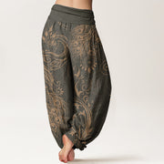 Buddha Stones Casual Peacock Design Women's Elastic Waist Harem Pants Women's Harem Pants BS 1