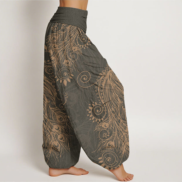 Buddha Stones Casual Peacock Design Women's Elastic Waist Harem Pants Women's Harem Pants BS 2