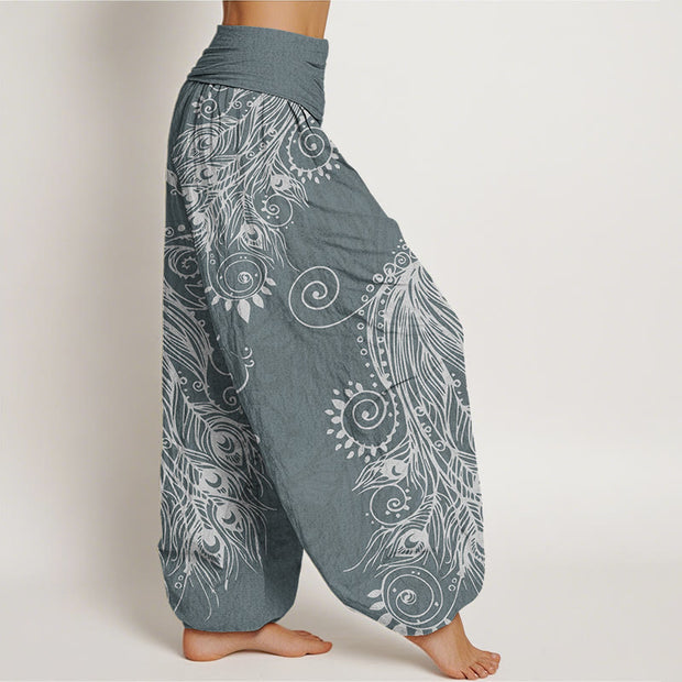 Buddha Stones Casual Peacock Design Women's Elastic Waist Harem Pants Women's Harem Pants BS 6